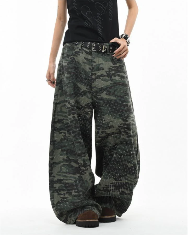 KIIKO Vintage Camouflage Wide Leg Cargo Pants