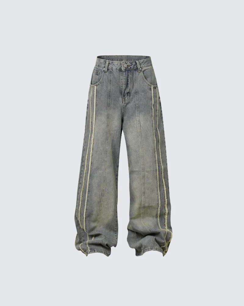 KIIKIO Vintage Washed Wide Leg Denim Jeans