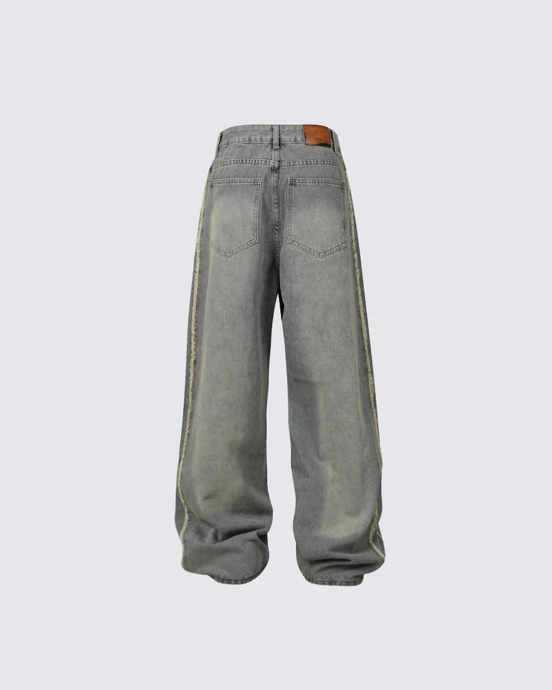 KIIKIO Vintage Washed Wide Leg Denim Jeans