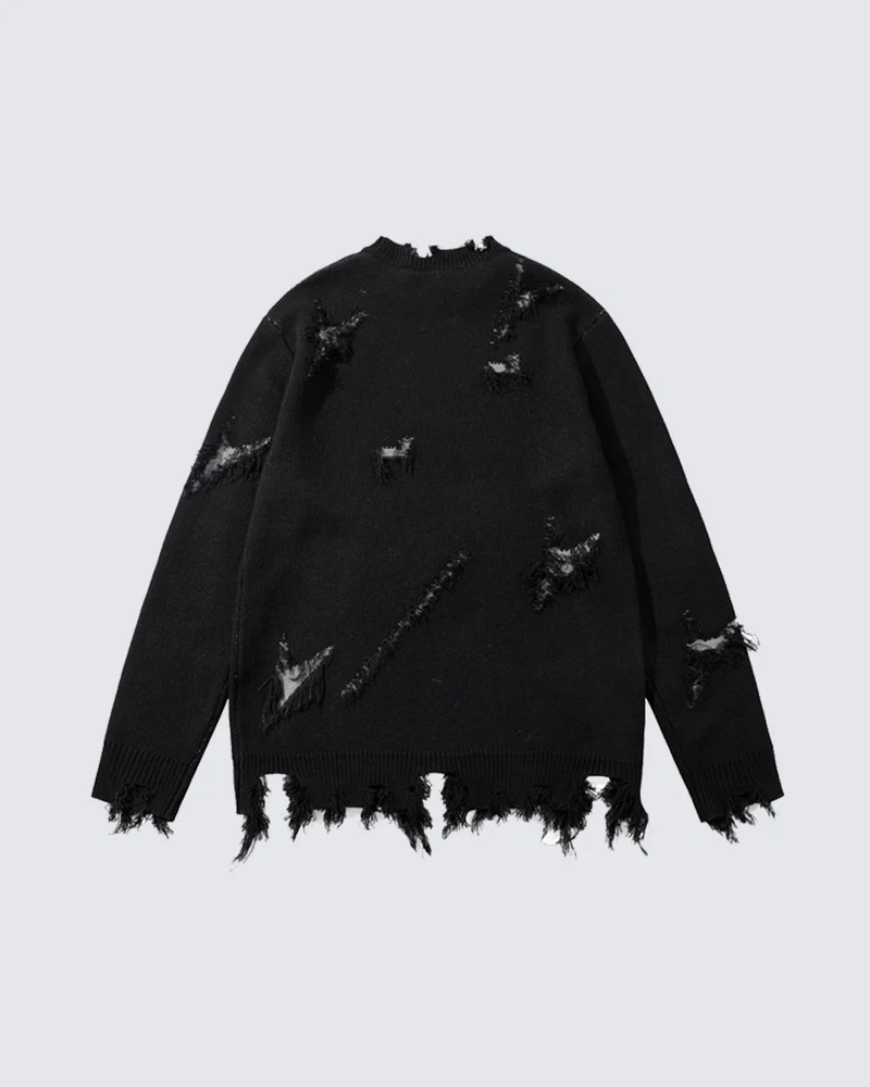 KIIKIO Distressed Vintage Graphic Knit Sweater