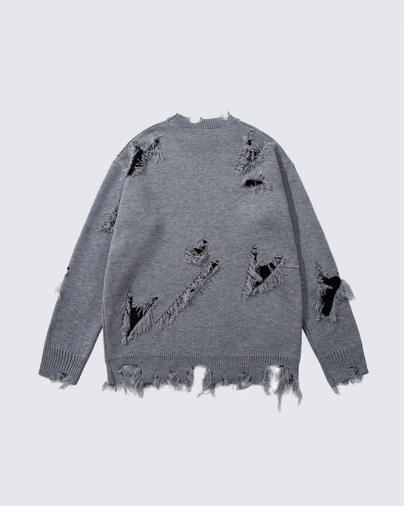 KIIKIO Distressed Vintage Graphic Knit Sweater