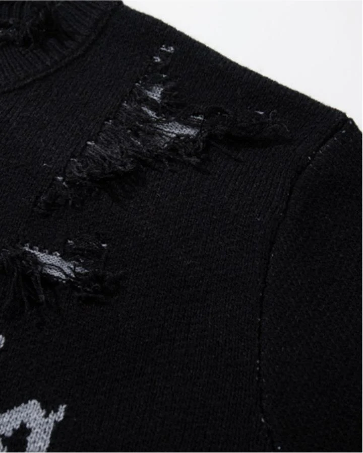 KIIKIO Distressed Vintage Graphic Knit Sweater