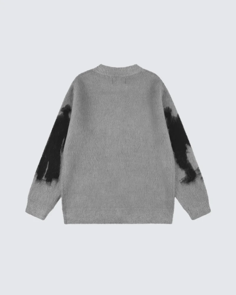 KIIKIO Vintage Shadow Graphic Zip-Up Knit Sweater