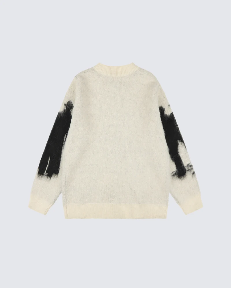 KIIKIO Vintage Shadow Graphic Zip-Up Knit Sweater
