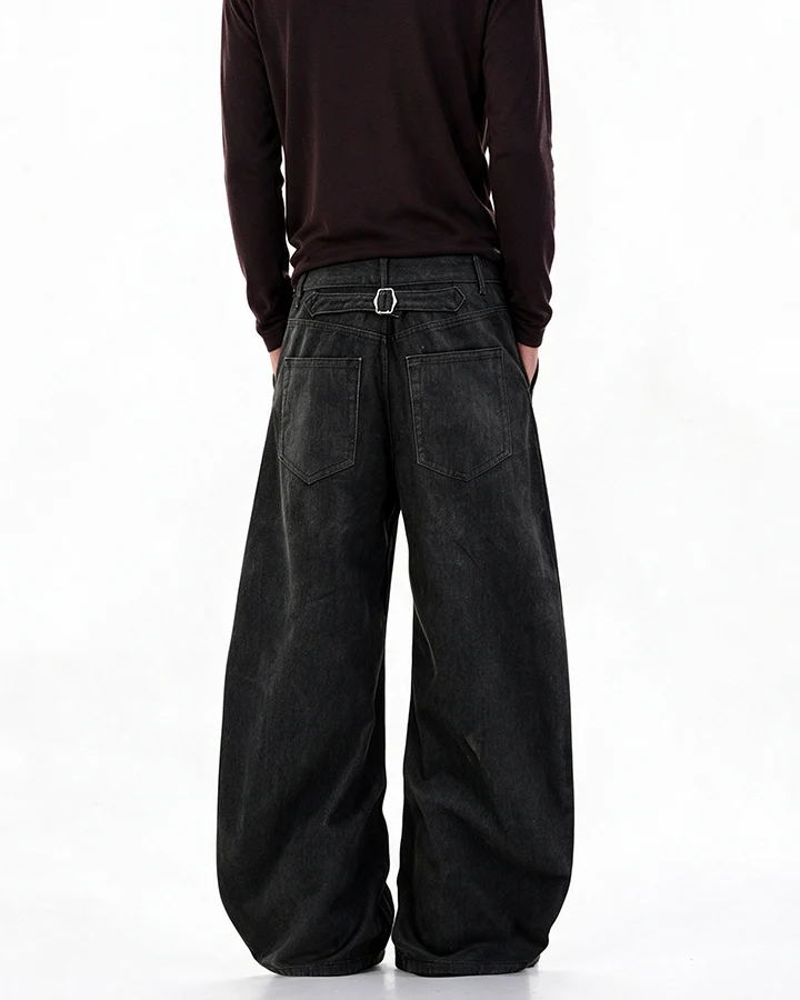 KIIKIO Washed Pleated Five Button Curved Blade Jeans