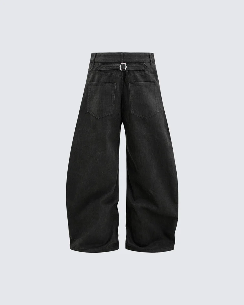 KIIKIO Washed Pleated Five Button Curved Blade Jeans