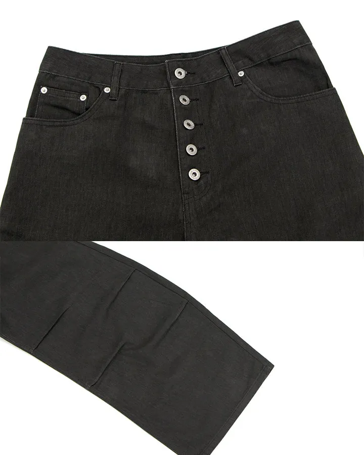 KIIKIO Washed Pleated Five Button Curved Blade Jeans