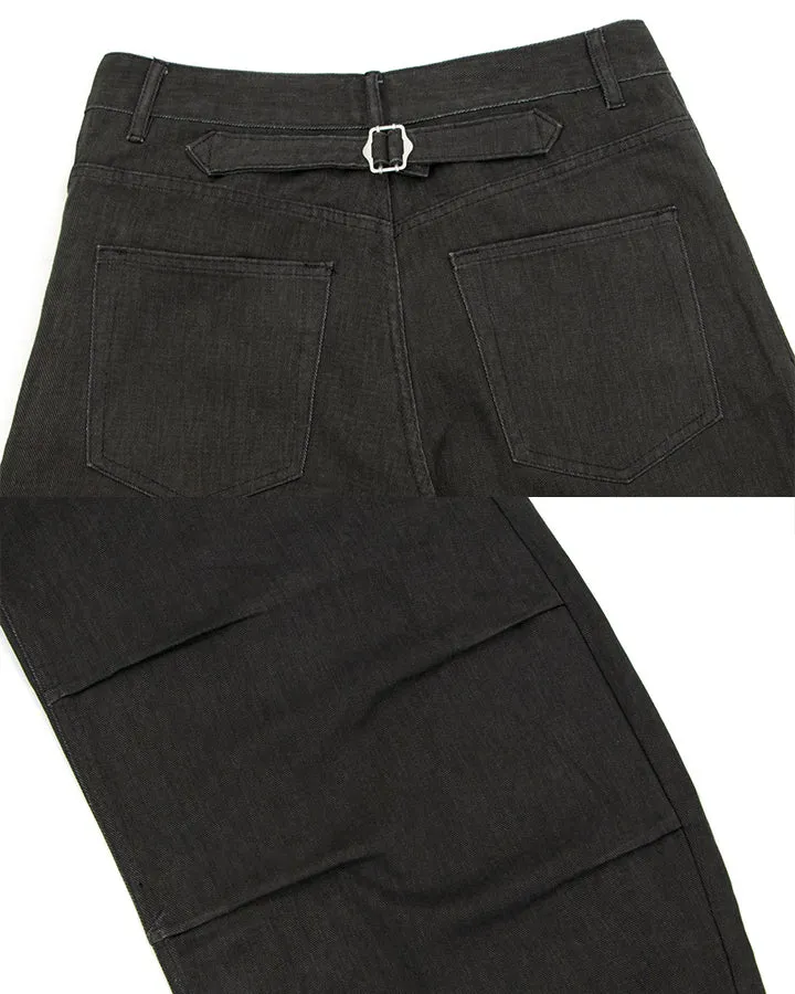 KIIKIO Washed Pleated Five Button Curved Blade Jeans