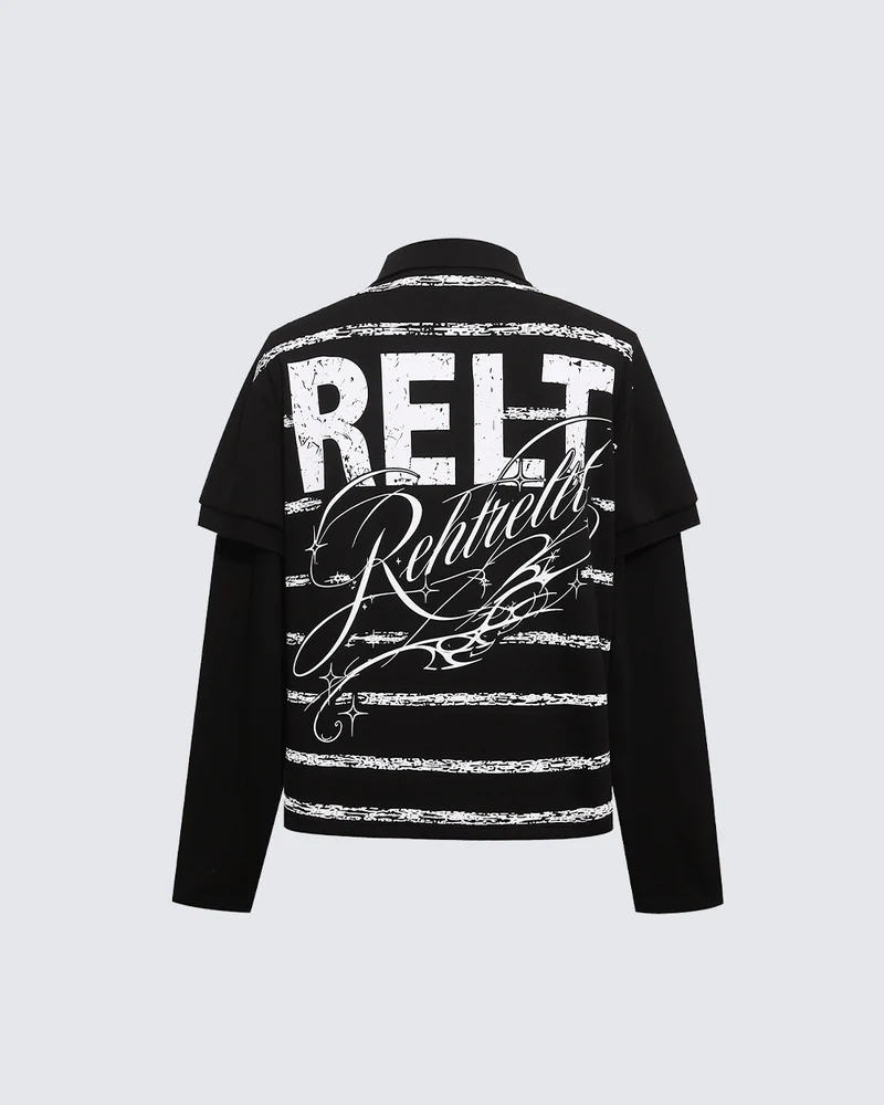 KIIKIO Street Layered Graphic Polo Long Sleeve Tee