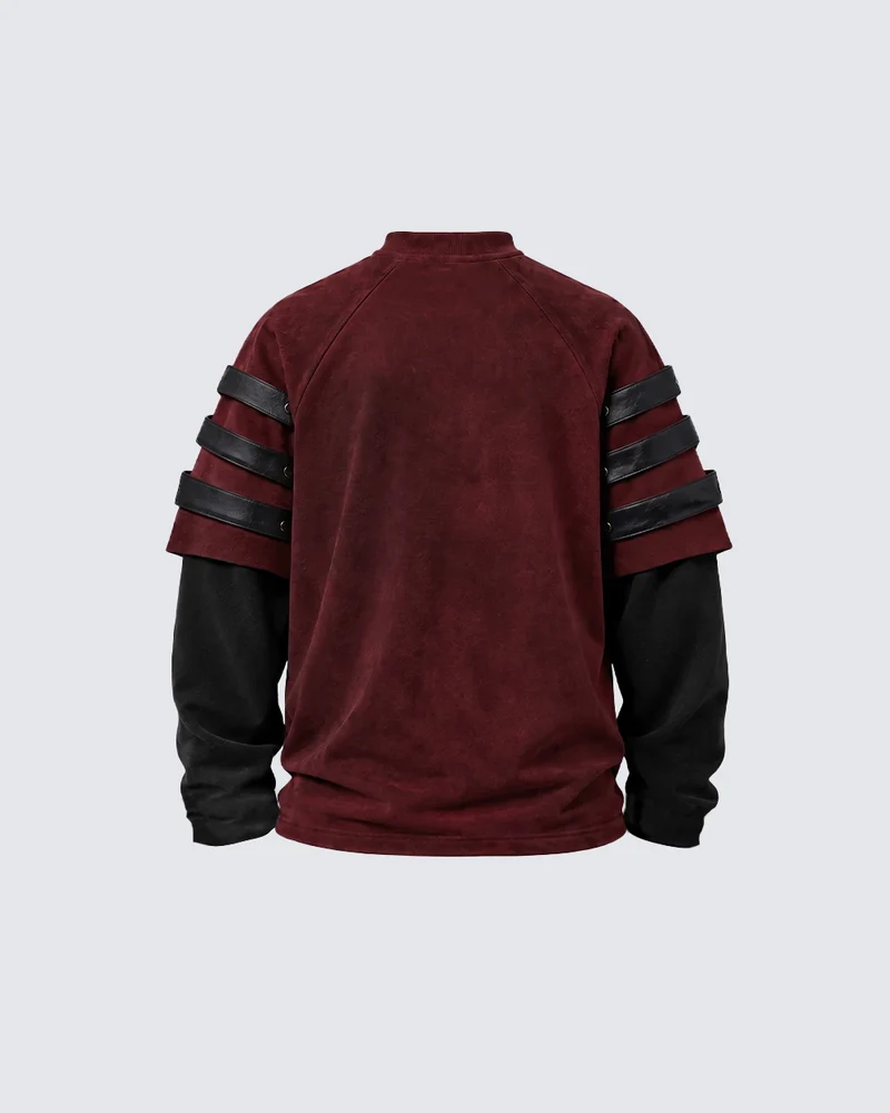 KIIKIO Dark Gothic Leather Strap Layered Sweatshirt