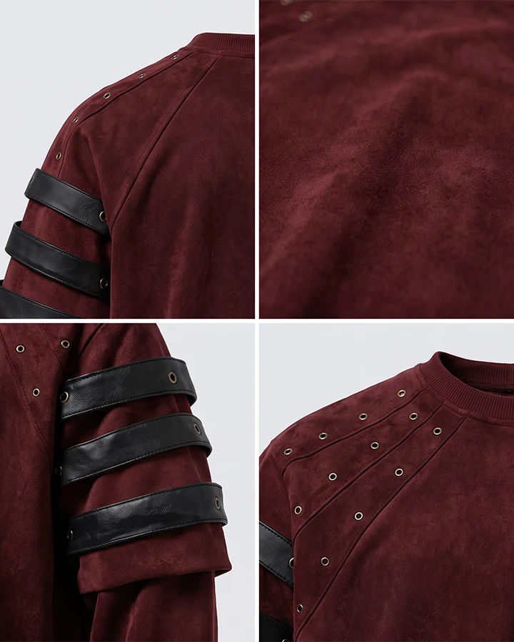 KIIKIO Dark Gothic Leather Strap Layered Sweatshirt