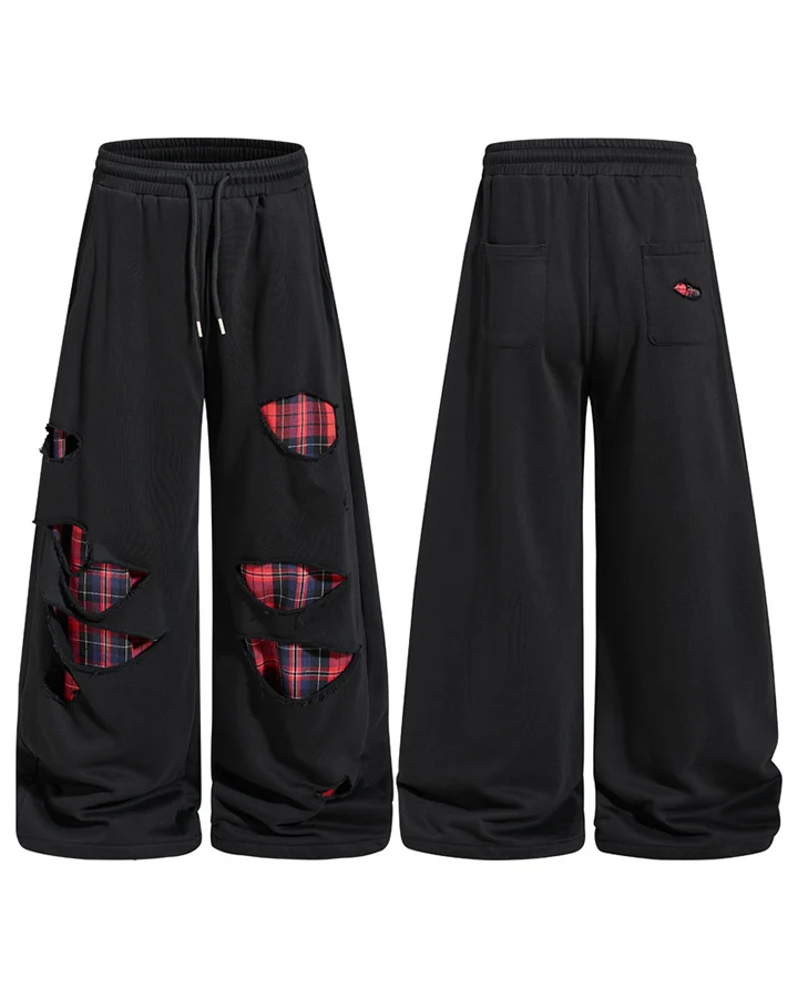 KIIKIO Dark Patchwork Curved Blade Wide Leg Sweatpants