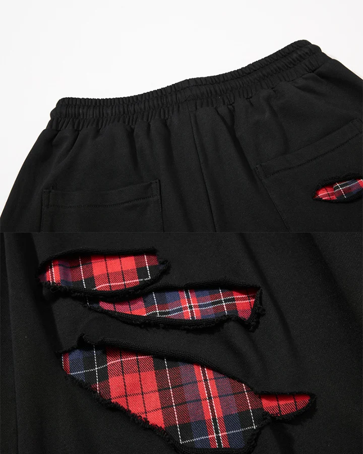 KIIKIO Dark Patchwork Curved Blade Wide Leg Sweatpants