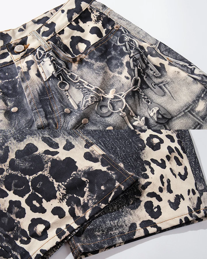 KIIKIO Vintage Leopard Patchwork Baggy Jeans