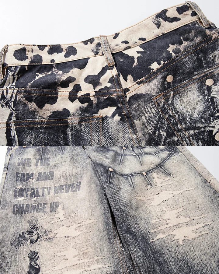 KIIKIO Vintage Leopard Patchwork Baggy Jeans