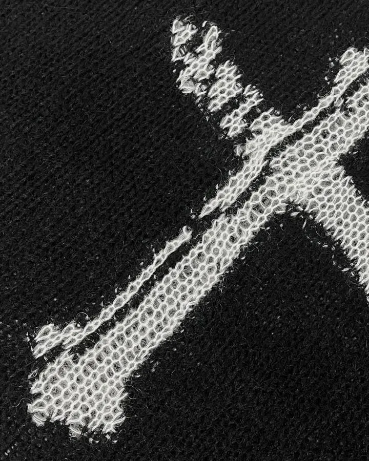 KIIKIO Vintage Cross Graphic Mesh Knit Sweater