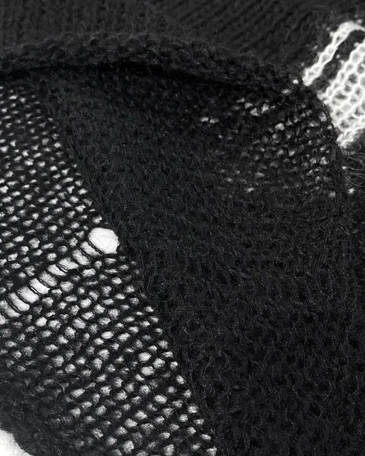 KIIKIO Vintage Cross Graphic Mesh Knit Sweater