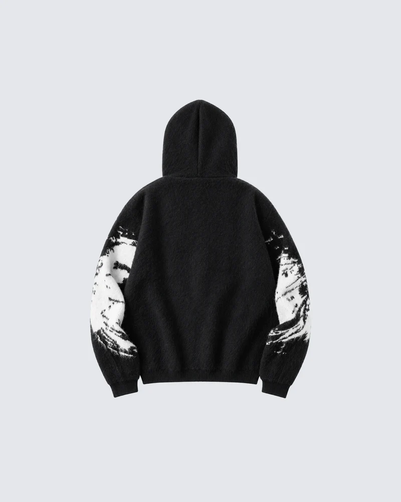 KIIKIO Vintage Abstract Pattern Zip-Up Hoodie