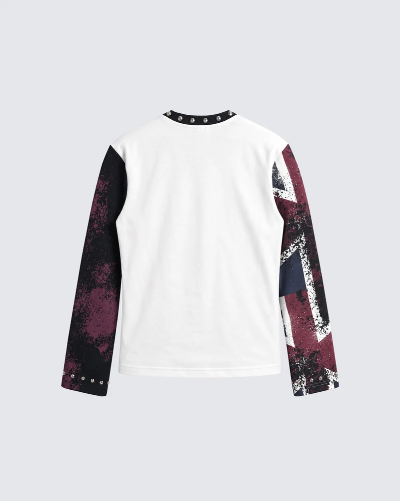 KIIKIO Vintage Graphic Studded Long Sleeve T-Shirt