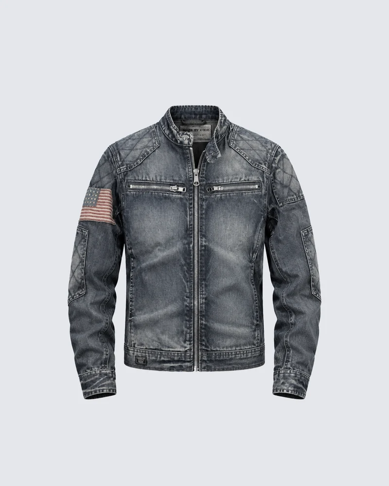 KIIKIO American Vintage Washed Denim Zip-Up Jacket