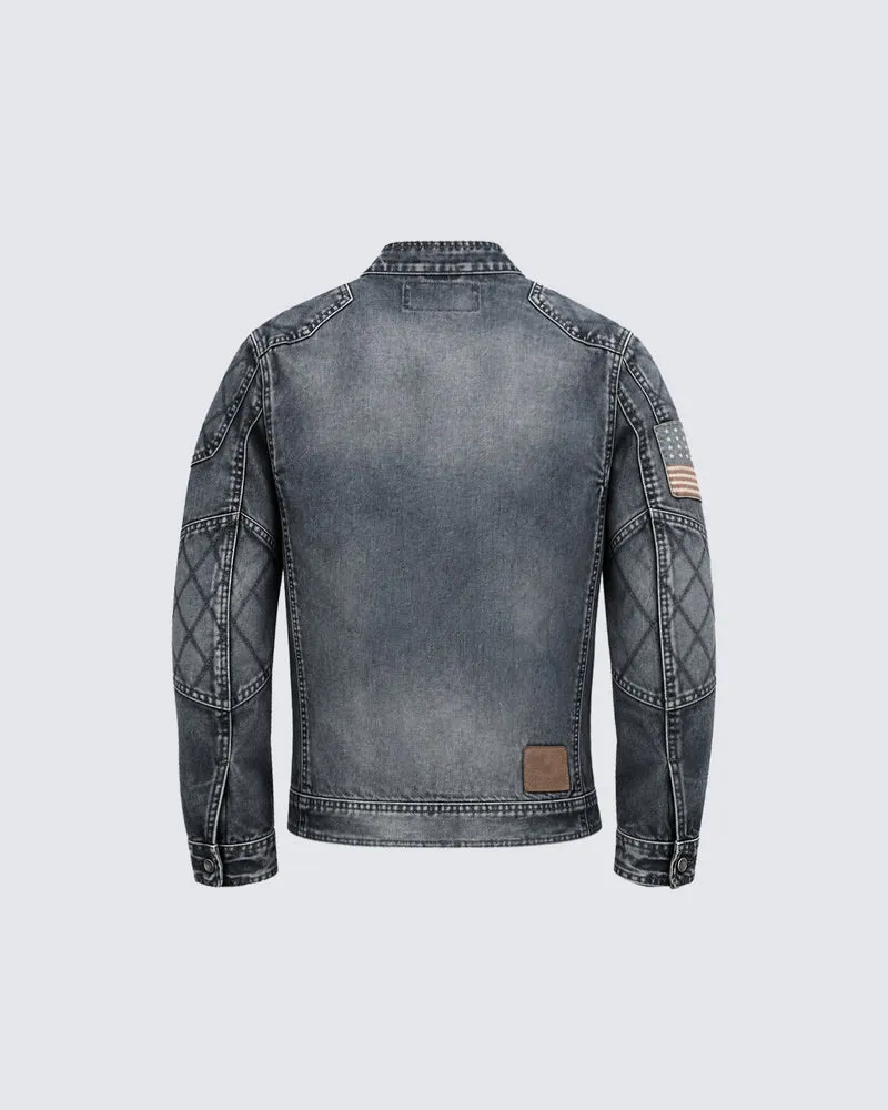 KIIKIO American Vintage Washed Denim Zip-Up Jacket