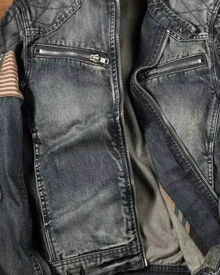 KIIKIO American Vintage Washed Denim Zip-Up Jacket