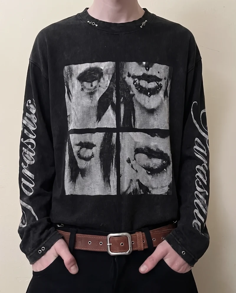 KIIKO Retro Graphic Distressed Long Sleeve T-Shirt