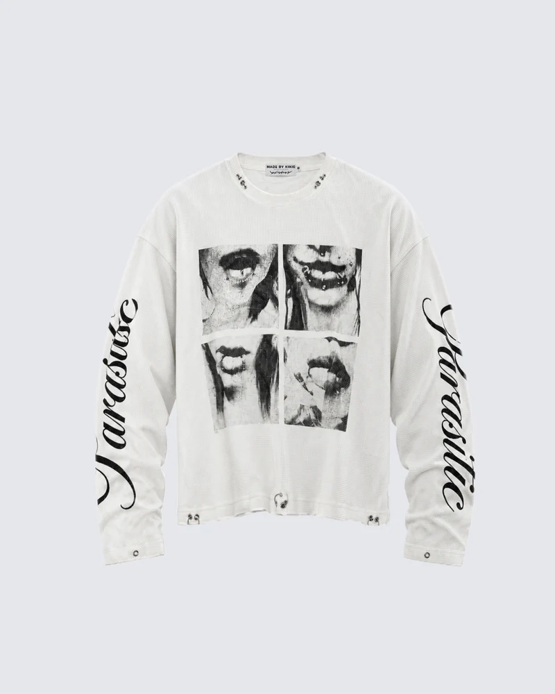 KIIKO Retro Graphic Distressed Long Sleeve T-Shirt