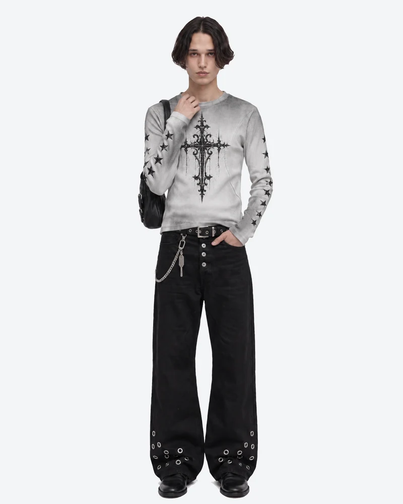 KIIKIO Vintage Gothic Cross Graphic Long Sleeve T-Shirt