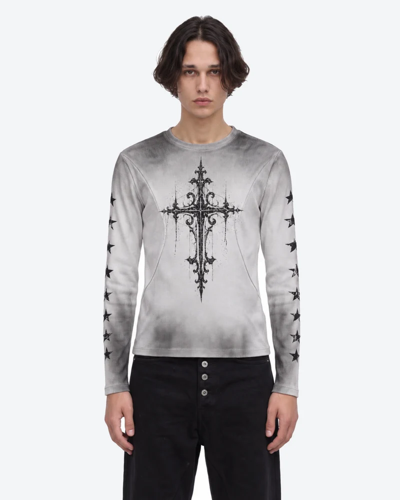 KIIKIO Vintage Gothic Cross Graphic Long Sleeve T-Shirt