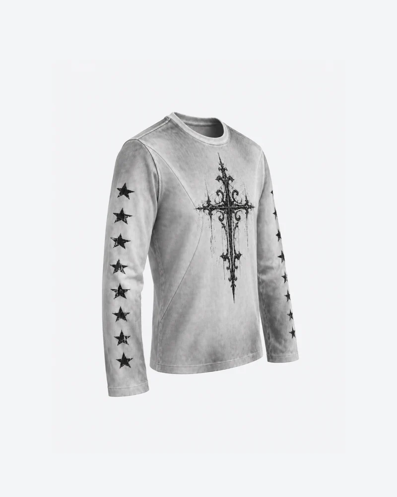 KIIKIO Vintage Gothic Cross Graphic Long Sleeve T-Shirt