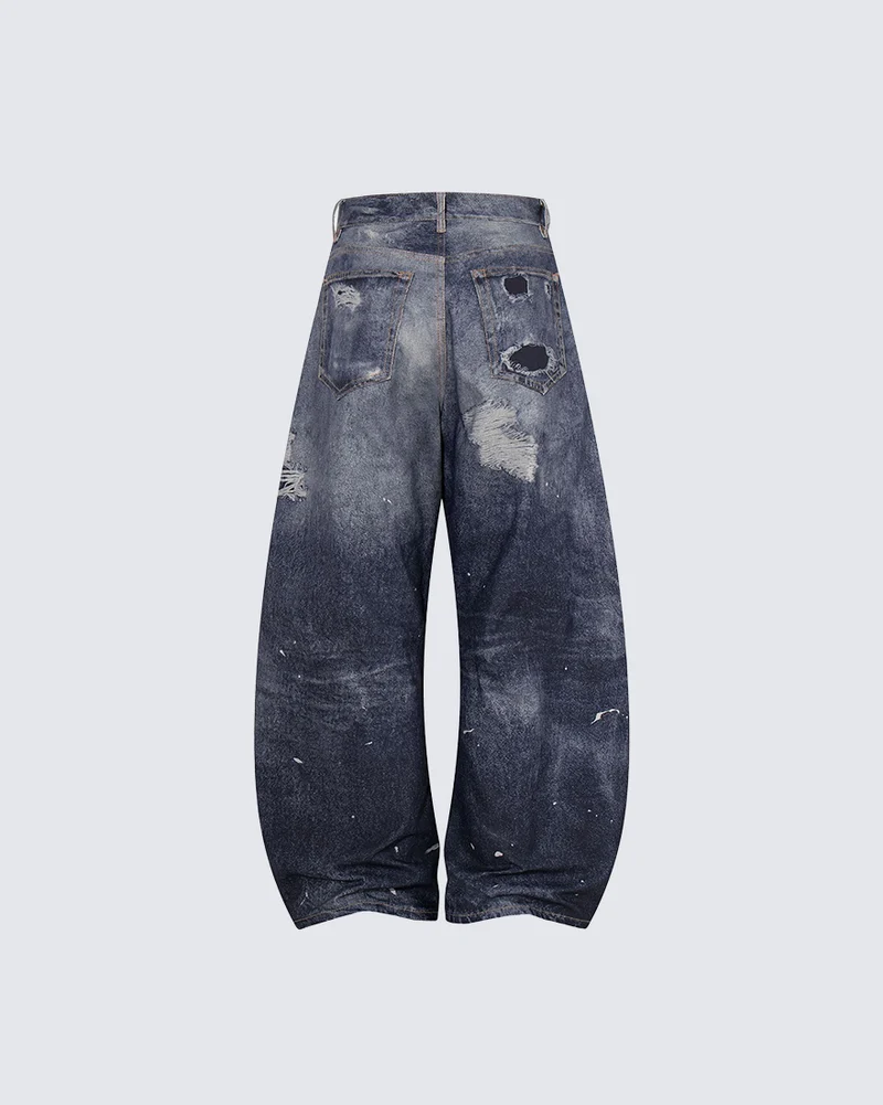 KIIKIO Vintage Distressed Washed Wide Leg Jeans