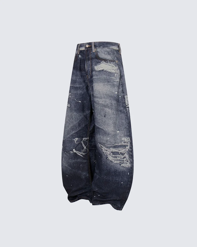 KIIKIO Vintage Distressed Washed Wide Leg Jeans