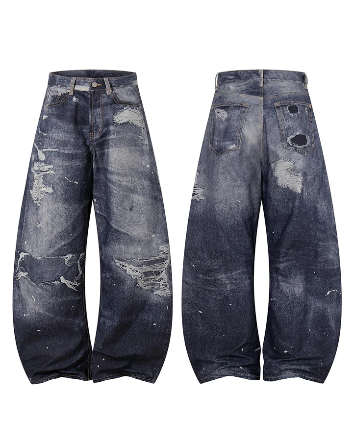 KIIKIO Vintage Distressed Washed Wide Leg Jeans