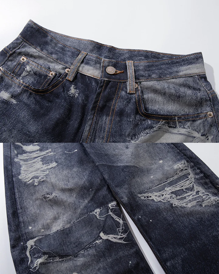 KIIKIO Vintage Distressed Washed Wide Leg Jeans