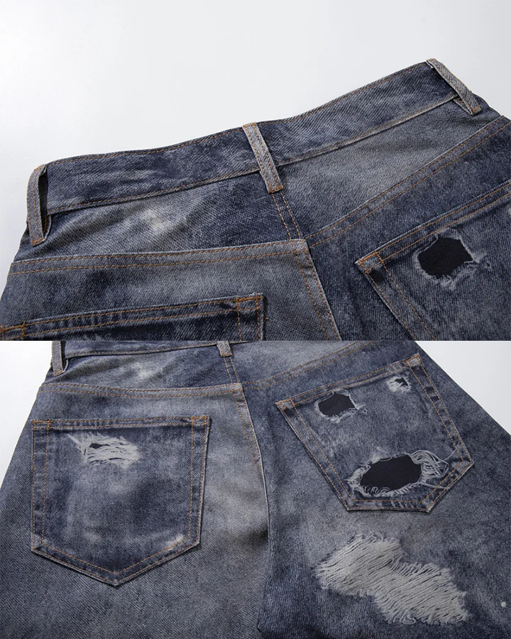 KIIKIO Vintage Distressed Washed Wide Leg Jeans