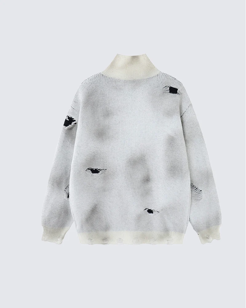 KIIKIO Dark Distressed Gothic Zip Sweater