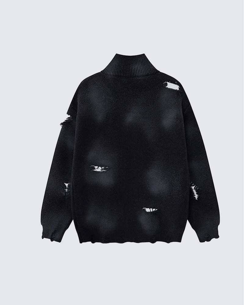 KIIKIO Dark Distressed Gothic Zip Sweater