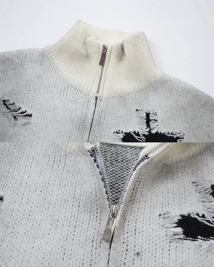 KIIKIO Dark Distressed Gothic Zip Sweater
