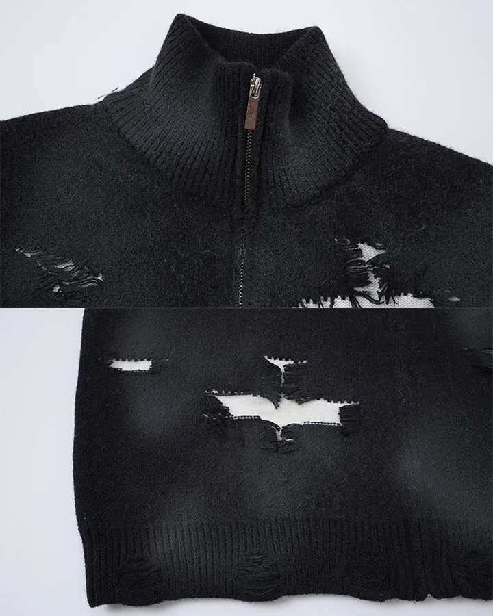KIIKIO Dark Distressed Gothic Zip Sweater