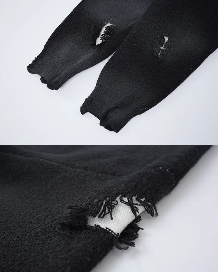 KIIKIO Dark Distressed Gothic Zip Sweater