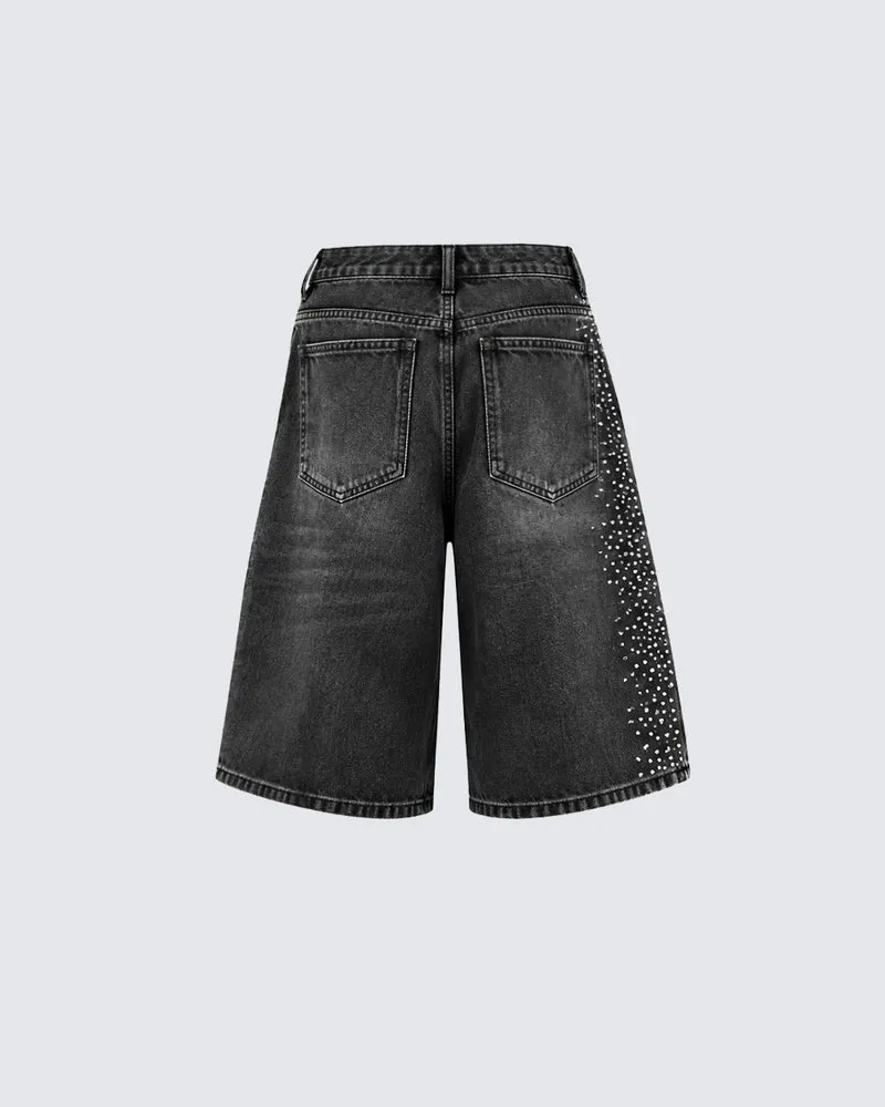 KIIKIO Distressed Graphic Denim Shorts