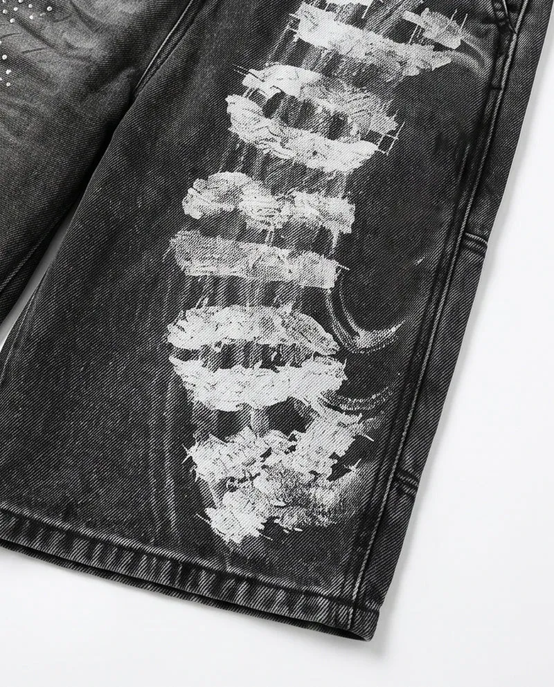 KIIKIO Distressed Graphic Denim Shorts
