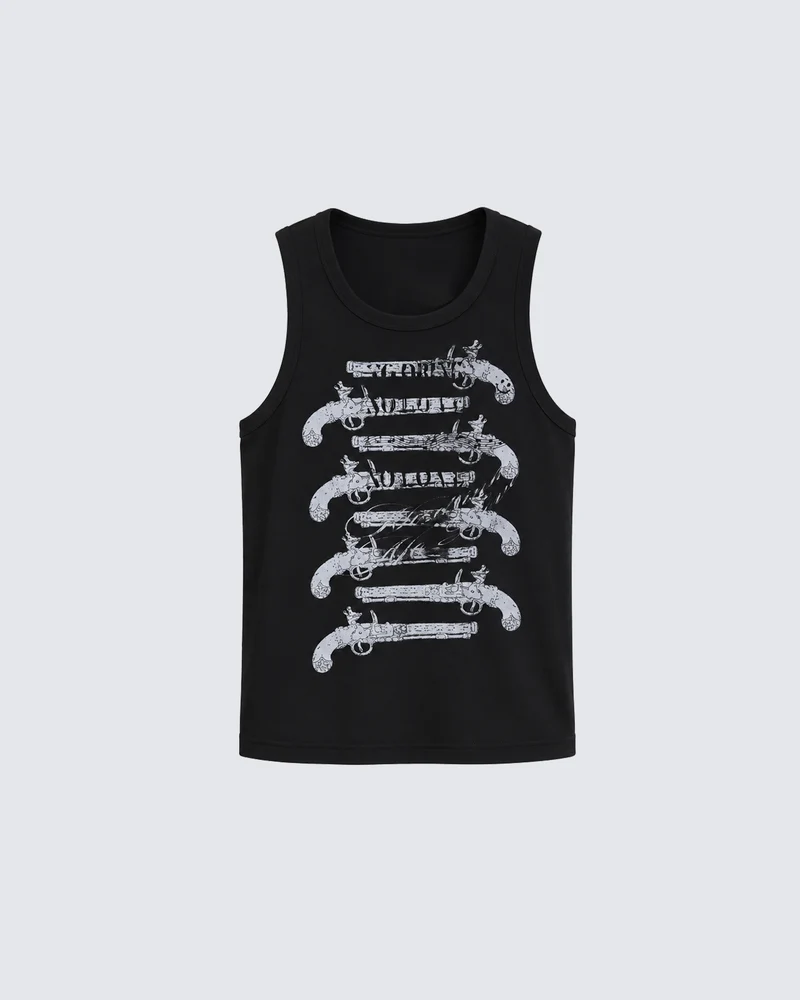 KIIKIO Vintage Graphic Black Tank Top