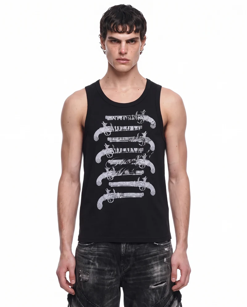 KIIKIO Vintage Graphic Black Tank Top