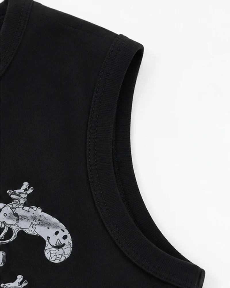 KIIKIO Vintage Graphic Black Tank Top