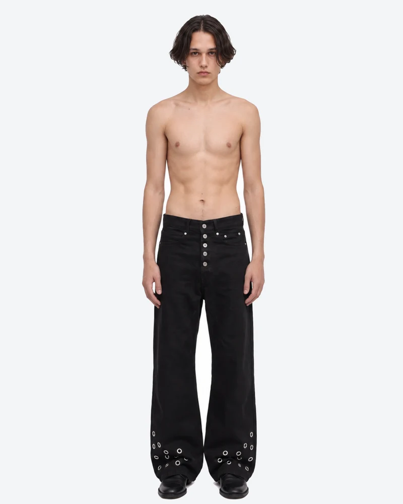 KIIKIO Vintage Washed Metal Eyelet Wide-Leg Jeans