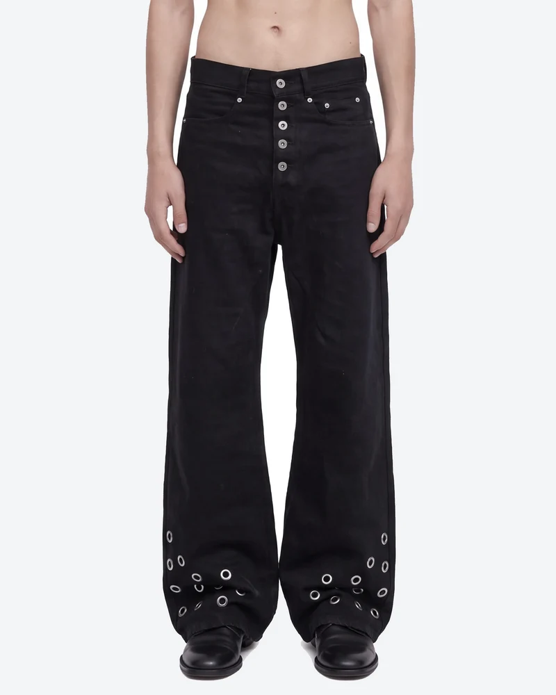KIIKIO Vintage Washed Metal Eyelet Wide-Leg Jeans