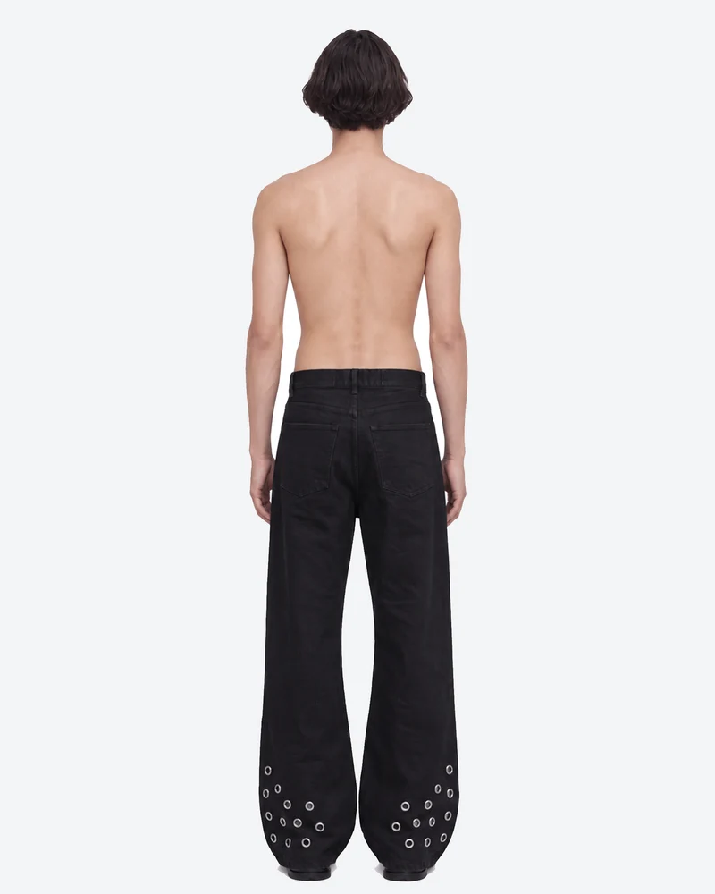 KIIKIO Vintage Washed Metal Eyelet Wide-Leg Jeans