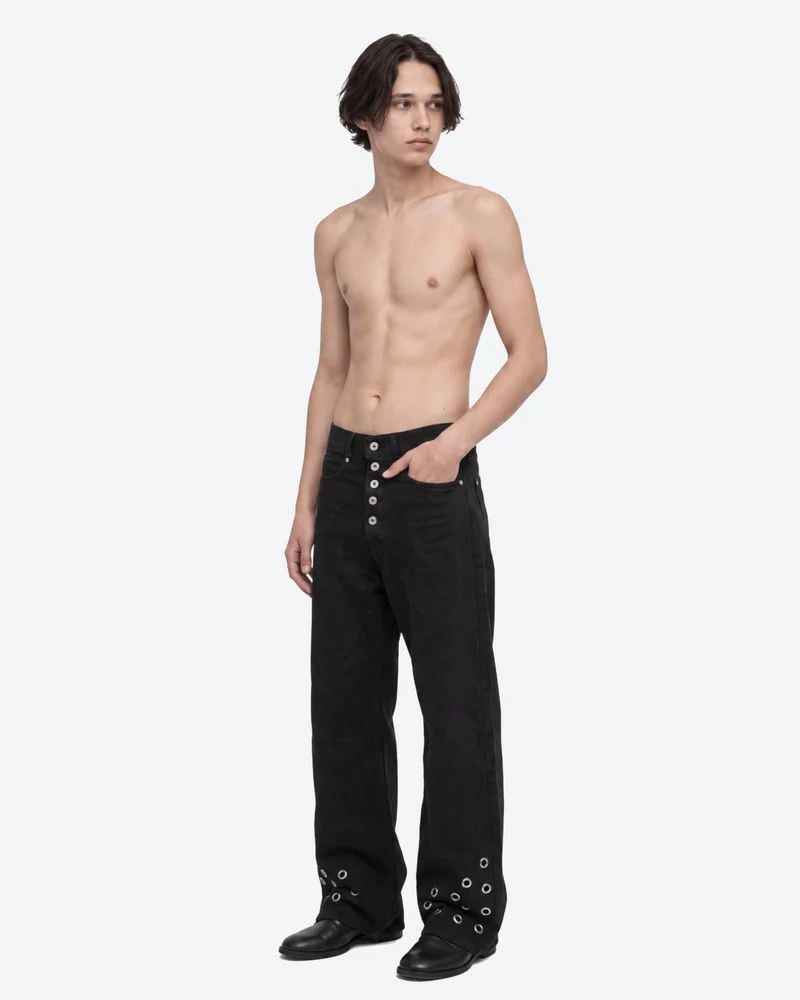 KIIKIO Vintage Washed Metal Eyelet Wide-Leg Jeans